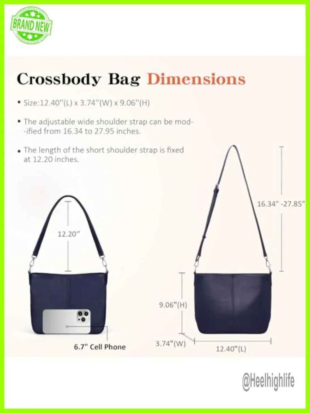 Genuine Leather Crossbody Hobo Bag with Removable Straps